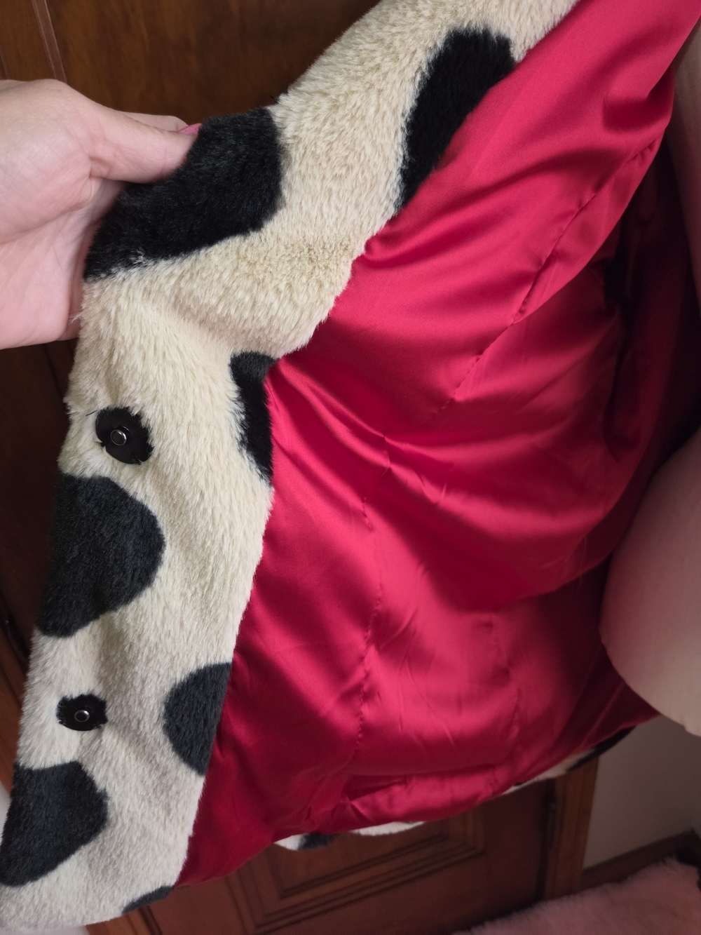 torrid Cream and Black Faux Teddy Coat with Heart Print - Picture 3 of 6